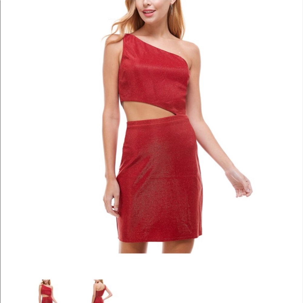 Red sparkle cut out dress